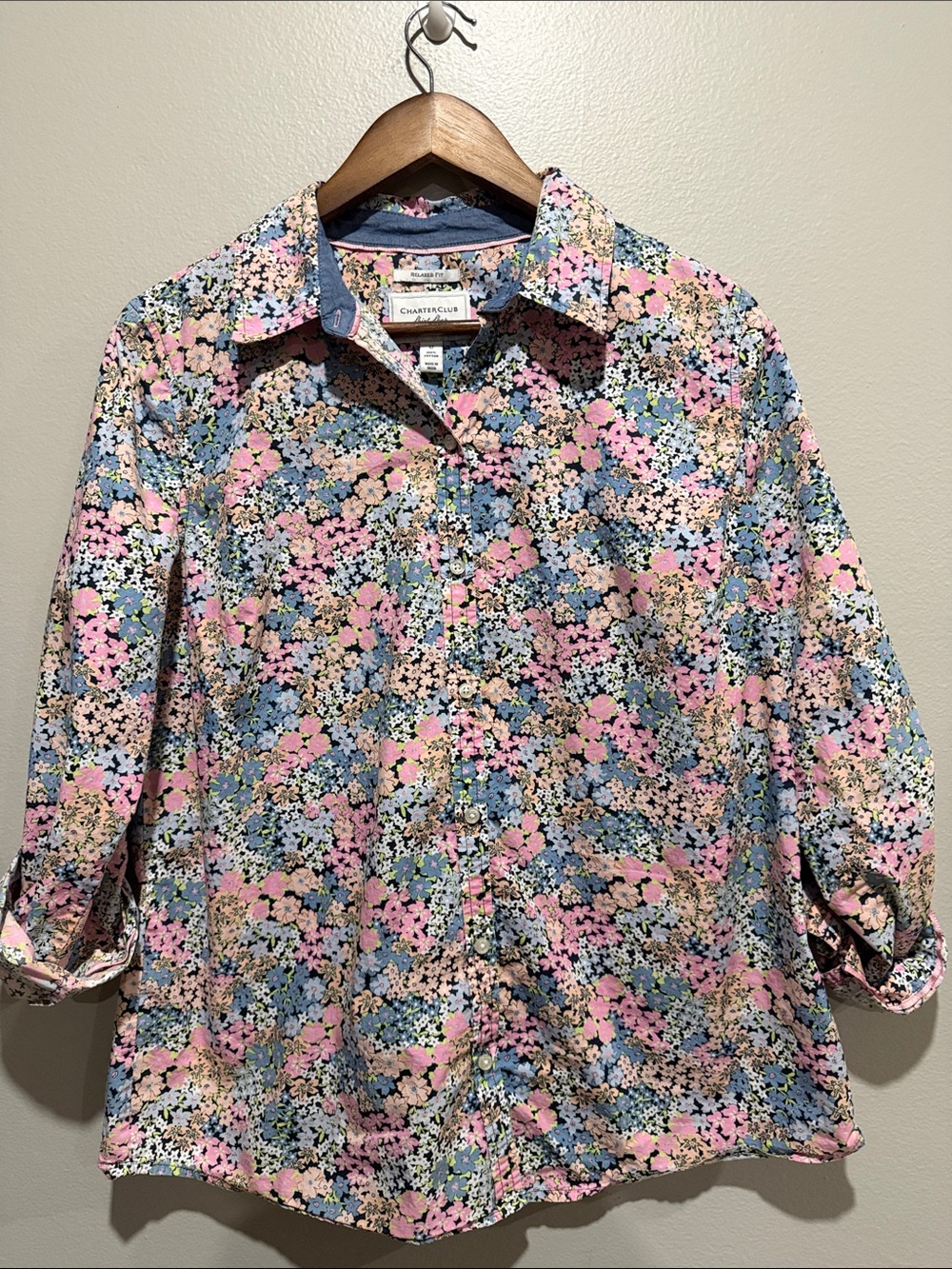 Set of 2 Charter Club Relaxed Fit Floral Button-Front Tops size 12 100% Cotton